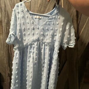 Light Blue Kids Dress with Textured Design